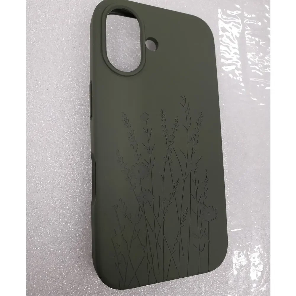 Floral Engraved Slim Protective Case for iPhone 16 Olive / Forest Green